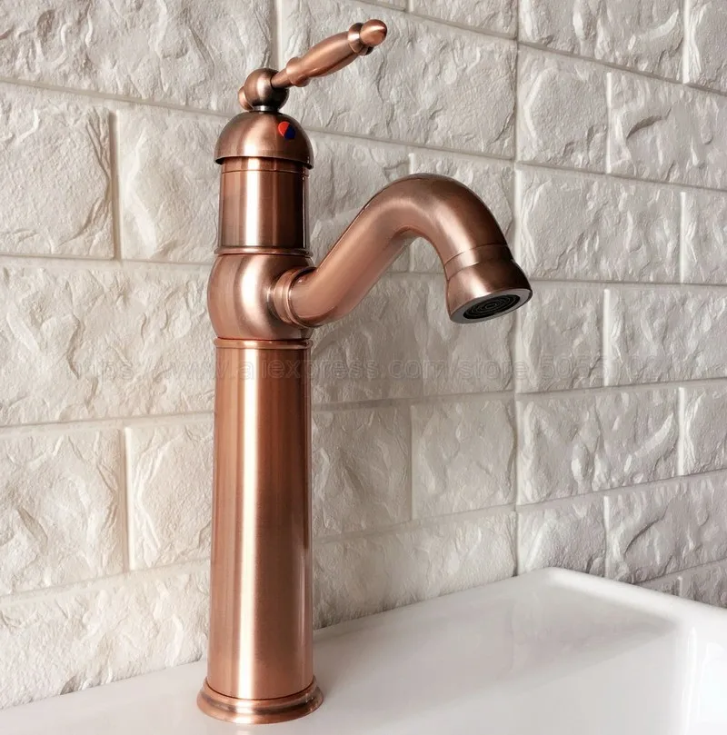 Bathroom Sink Faucet Antique Red Copper 360 Degree Swivel Basin Faucet Water Tap Single Handle Cold and Hot Water znf388