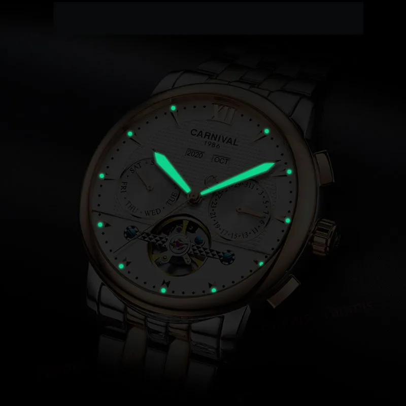 Классический карнавал полые механические часы Для мужчин Tourbillon Day Date