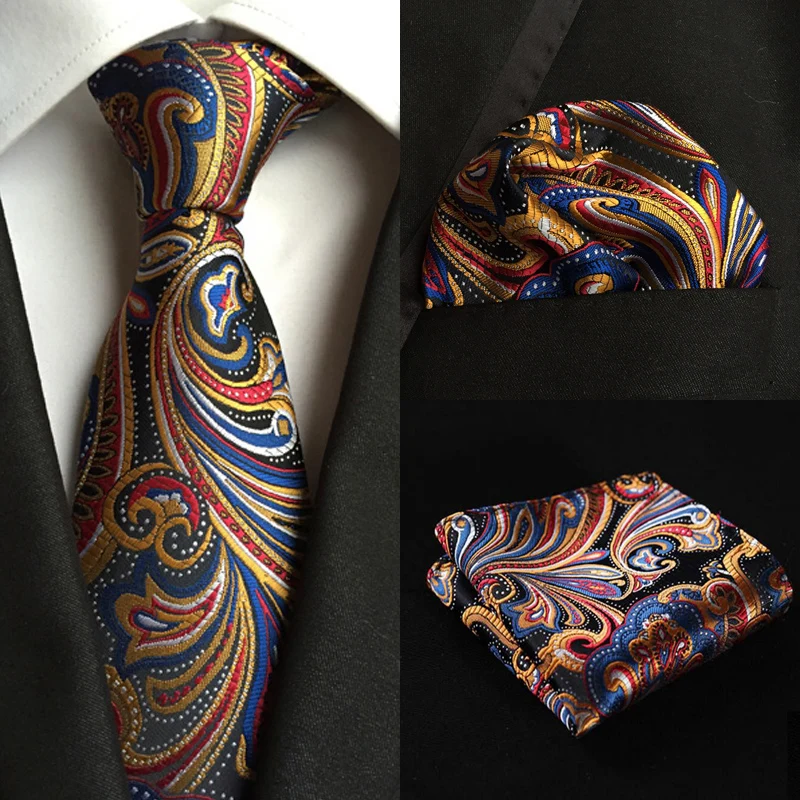 T119 NEW men silk ties /& handkerchief pocket square Tie set pink orange paisley