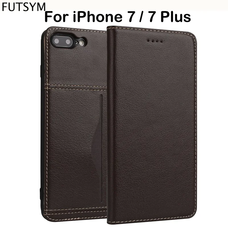 Genuine Real Leather Smart Flip Wallet Card Slot Phone Bags for iPhone 7 7 Plus Case Luxury Brand 360 Degree Protect Ultra Slim
