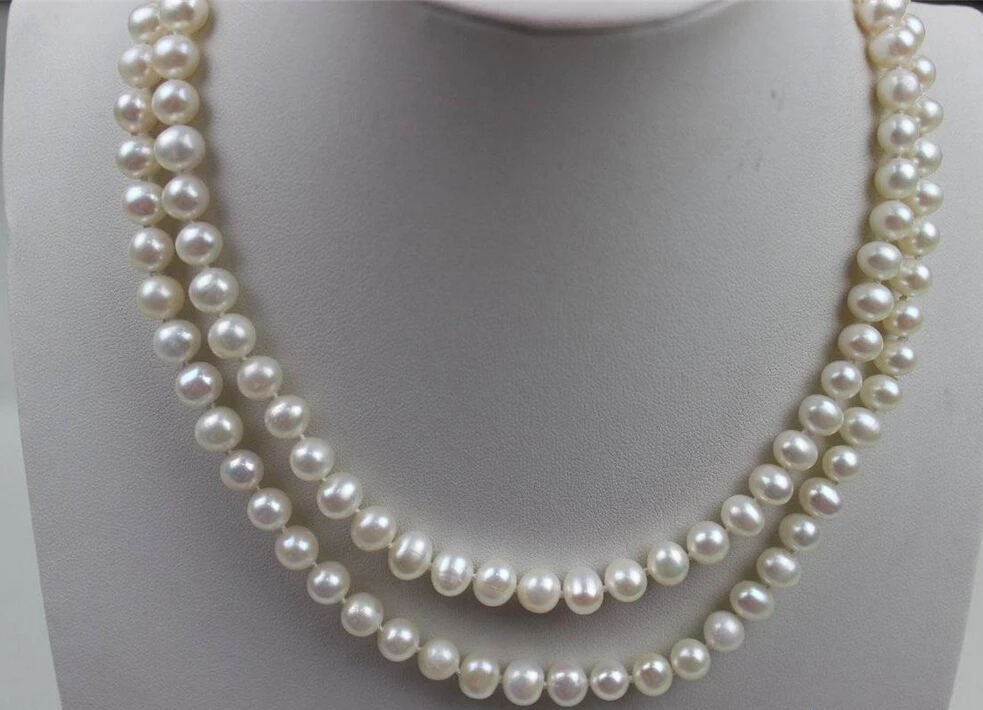 

ddh003803 Long Natural white Freshwater pearl necklace 6-7mm 33INCH No Metal "Handmade