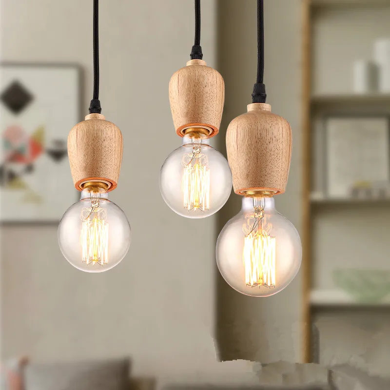 

Wood Small Lamp Holder Pendant Light Hanging Lamp for Home Dining Living Room Bedroom