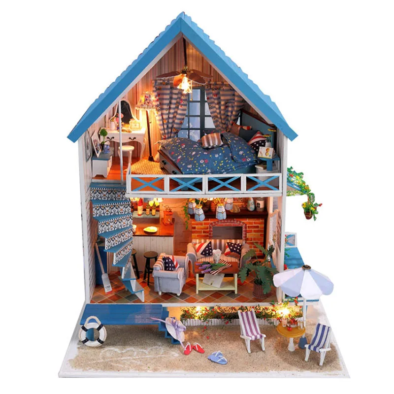 Diy Handgefertigte Miniatur-Projekt Set Puppen Haus der Ägäisches Meer Strand 
