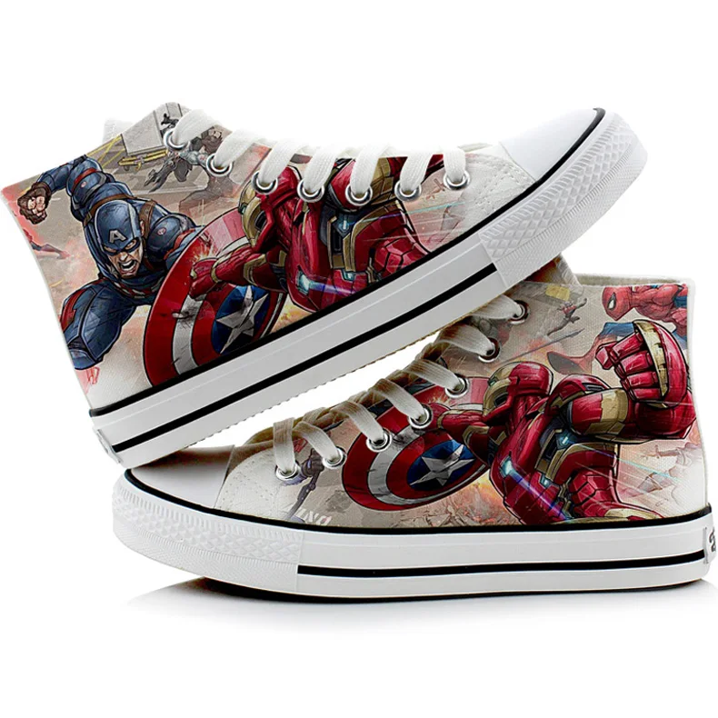 Halloween Men SuperHero Cosplay Shoes Canvas Shoes Printed Sneakers Deadpool Captain America Printed Shoes