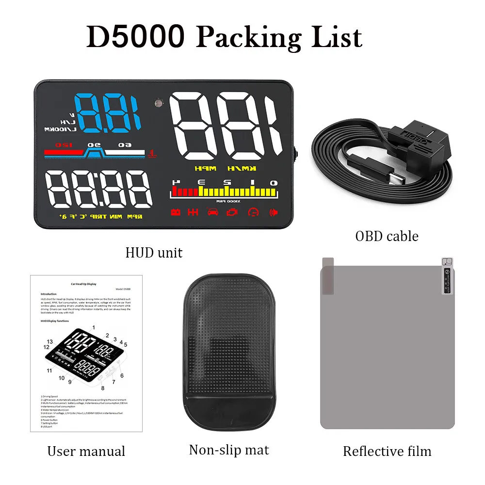 VJOYCAR 2020 Новый D5000 OBD 2 Автомобильный HUD Дисплей Цифровой измеритель скорости