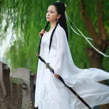 Классический китайский белый костюм Хана-фу костюм Хана, ткань, подтяжки, пояс и шифон