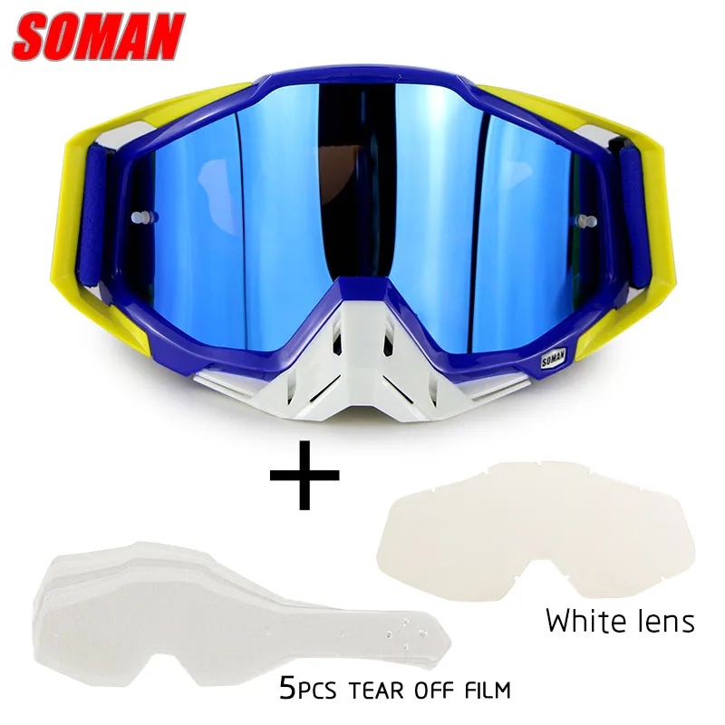 Оригинальные SOMAN Gafas очки для мотокросса очки MX внедорожные велосипедные шлемы очки лыжные спортивные очки маска мото очки - Цвет: Blue frame kit