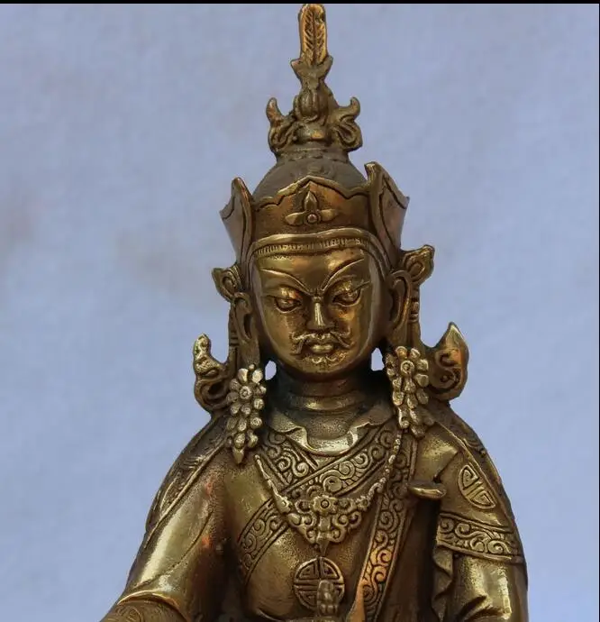 Tibet Buddhism Bronze Gilt Seat Lotus Guru Rinpoche Padmasambhava Buddha Statue