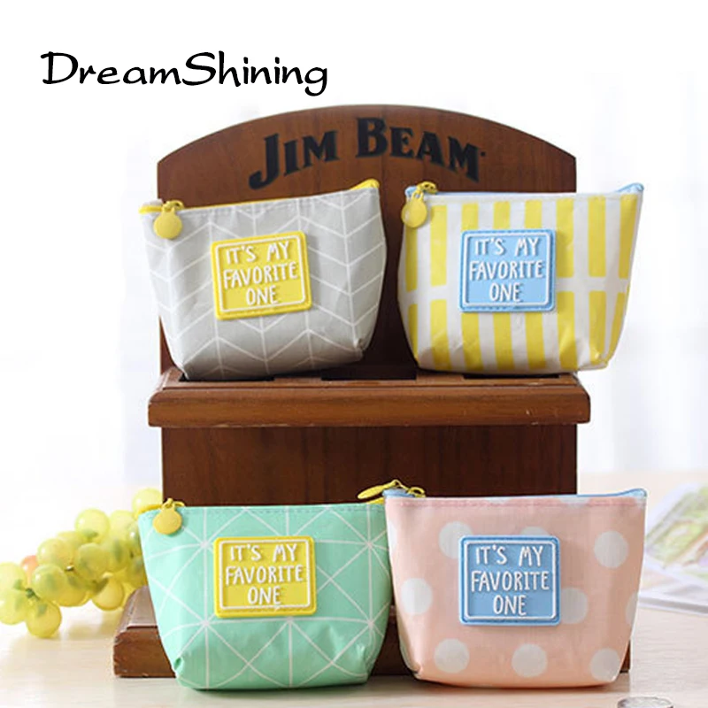 

DreamShining Korean Style Coin Bag Mini Simple Creative Student Purse Canvas Material Zipper Geometric Patterns Wallet Key Cases
