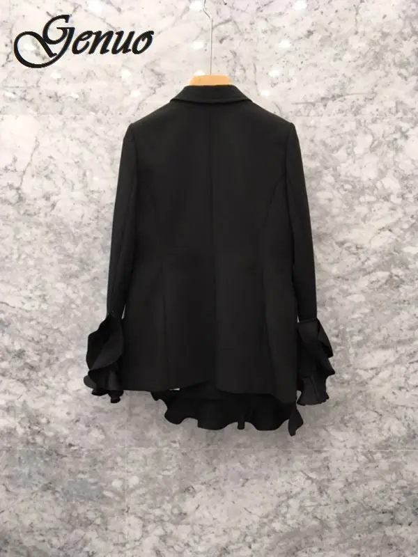 Women Blazer Lotus Leaf Pearl Ladies Blazer Jacket Double Breasted Womens Blazers Long Sleeve Suit Coat Slim Women Tops