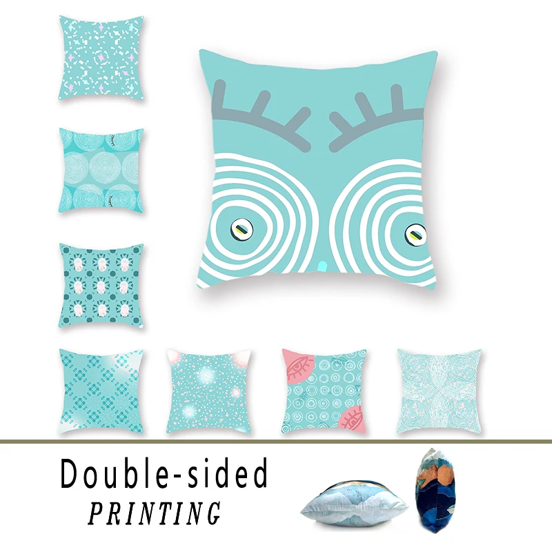 

Annual Ring Circle Printed Double-sided Polyester Cushion Cover Light Blue Little Car Waist Sofa Hug Pillowcase Decoration