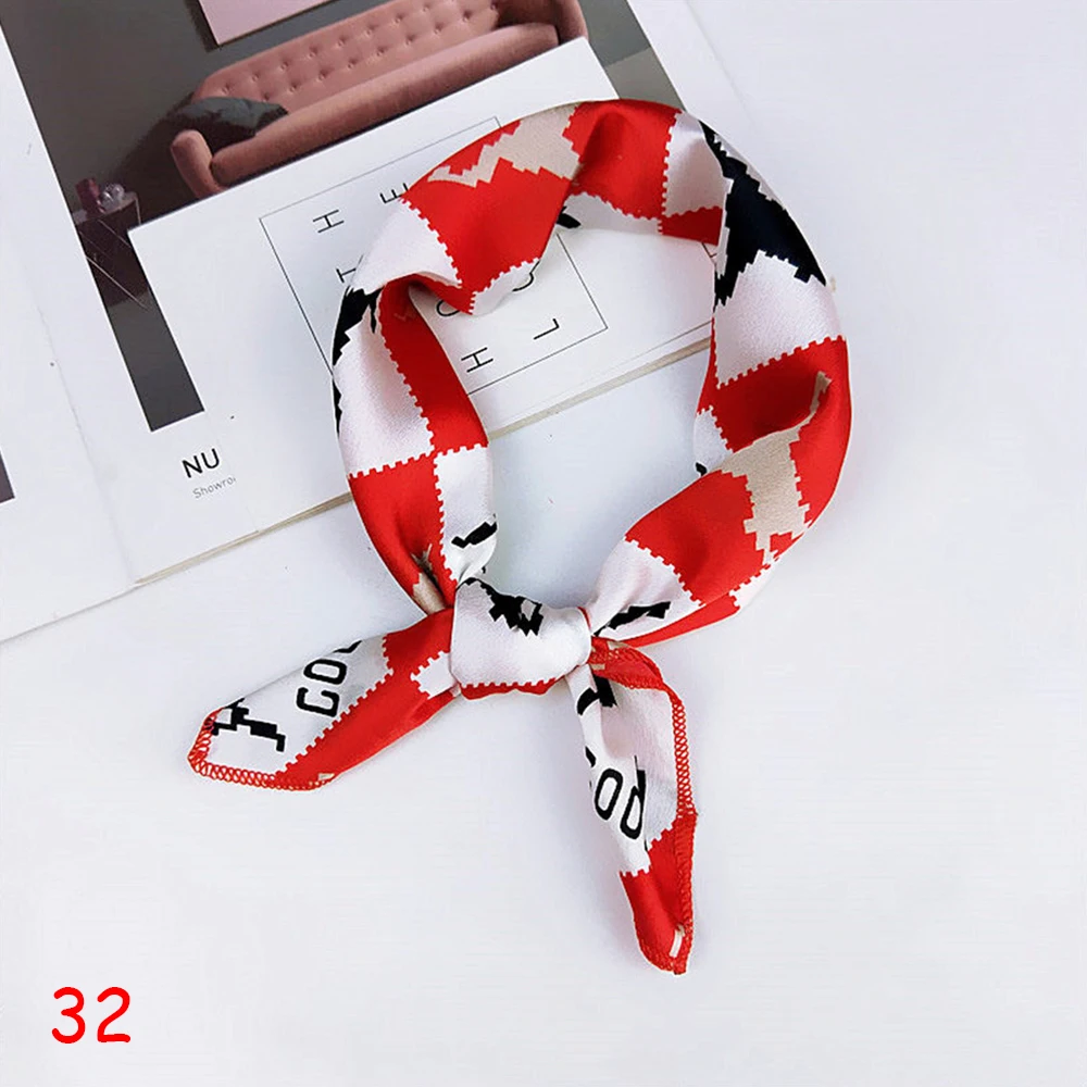 

Spring Summer 2019Elegant Women Silk Feel Satin Small Square Scarf Retro Head Neck Tie Hair Band Wristbands Handkerchief Bandana