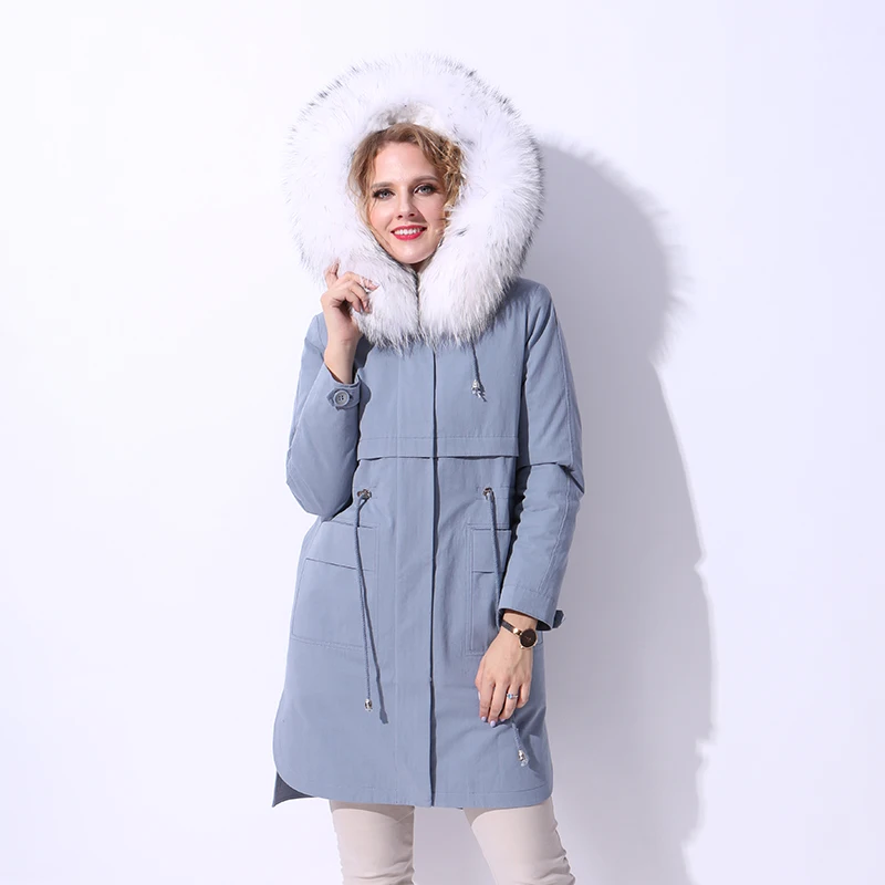 Image (Lord Fur)European Winter Women Fashion Parkas Coats Raccoon Fur Hoody Rabbit Fur Lining Lady Plus Size 4XL 5XL  Overcoat LF4109