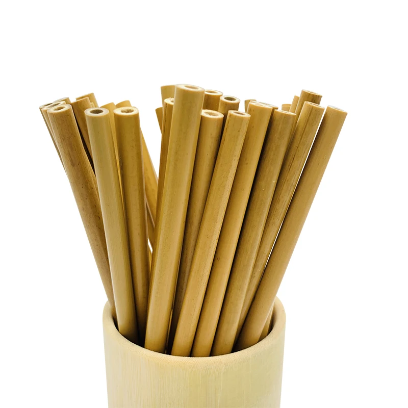 Экологичный набор из 10 бамбуковых соломинок, натуральные многоразовые, для питья соломы с чистящей щеткой, сумка для хранения биоразлагаемой соломы