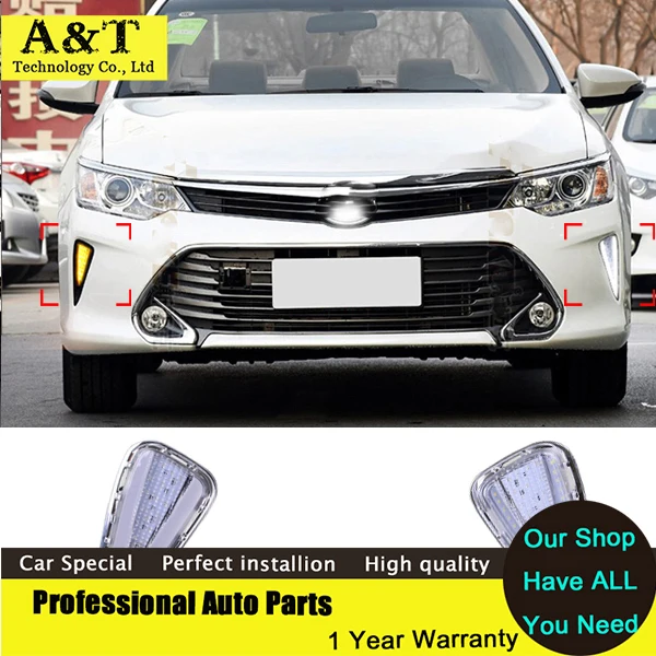 

A&T car styling 12V Turn Signal LED Daytime Running Light for Toyota Camry 2015 2016 DRL With Fog Lamp New Car Styling High Qual