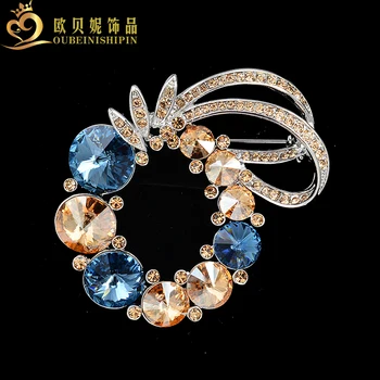 

OBN Marquise Shaped CZ Floral Wreath Brooch Pins Bouquet Romantic Bride Wedding Gifts
