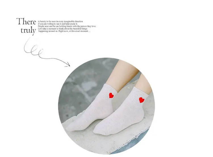 Для женщин носки Короткие хлопковые комнатные тапочки с сплошной Женский Harajuku милые красного цвета с принтом «сердце», леди Повседневное Meias Колледж литературный свежий Sokken