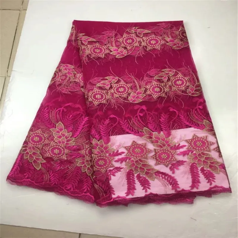 

2017 Latest African Lace Fabric Sample Design Tulle French Lace Fabric 6 Colors Embroidered Women Lace Material With Stones pink