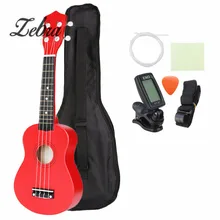 Zebra 21 Red Soprano Ukulele Uke Hawaii Bass Guitar Guitarra with Tuner String Strap Case Set