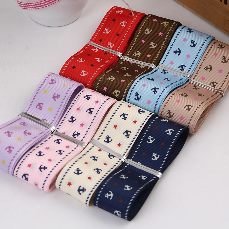 

NEW (1 meter/lot)1" 25mm Sea Anchor Grosgrain Boat Printed grosgrain Ribbon DIY Handmade Bow Hair accessory material accessories