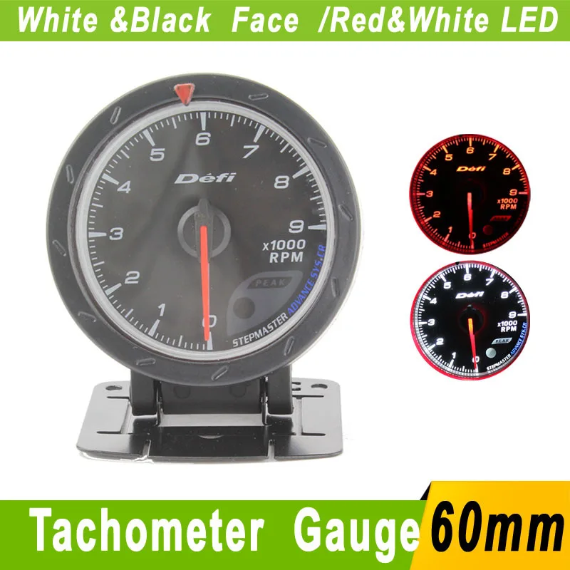 JDM Black Face Non Smoke Tachometer Car Gauge Meter RPM White or Blue LED 60mm
