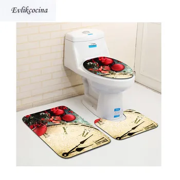 

Free Shipping 3 pcs Clock Christmas Bath Mats Anti Slip Bathroom Mat Set Tapete Banheiro Washable Toilet Rugs Alfombra Bano