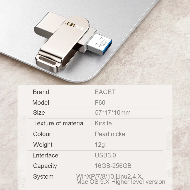 EAGET F60 USB флеш-накопитель 256 ГБ 128 Гб 64 ГБ 32 ГБ 16 ГБ флеш-Диск Металлический USB 3,0 флеш-накопитель ключ высокоскоростной флеш-накопитель карта памяти