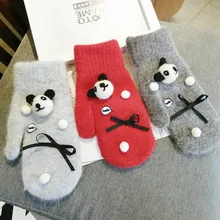 Корейский Перчатки Черный и белый цвета panda милый кроличий мех теплые женские вязать варежки Перчатки осенние и зимние аксессуары