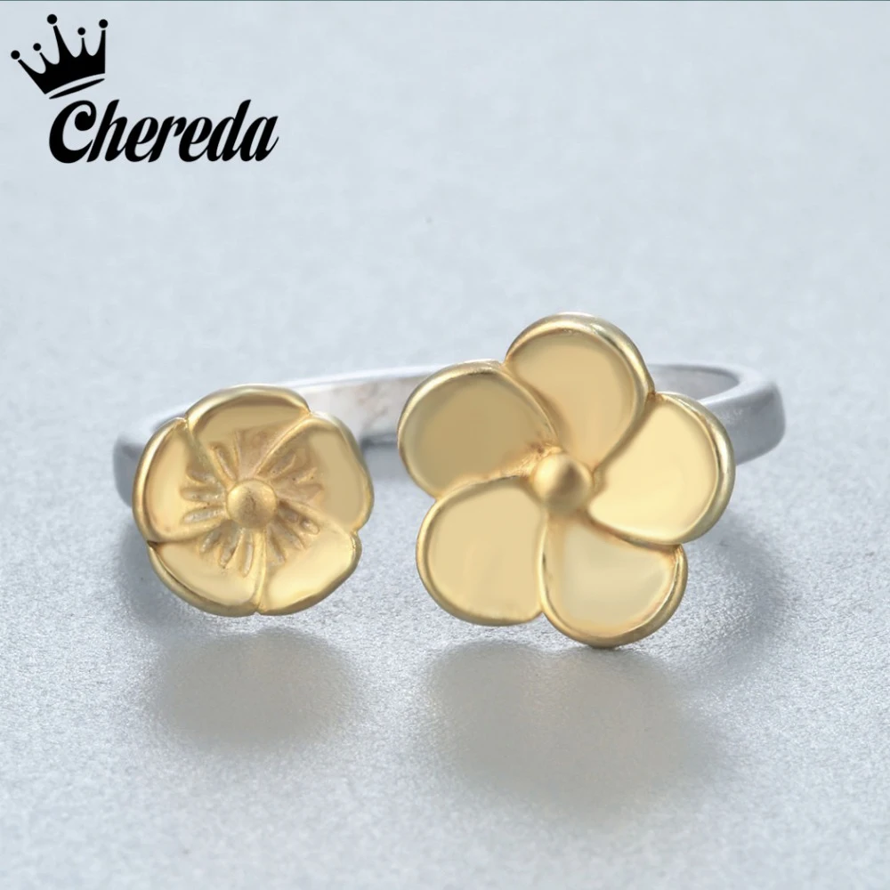 

Chereda Christmas Gift Ring Female Opening Flower Ring Cherry Artistic Temperament Aesthetic Flower Jewelry Wholesale