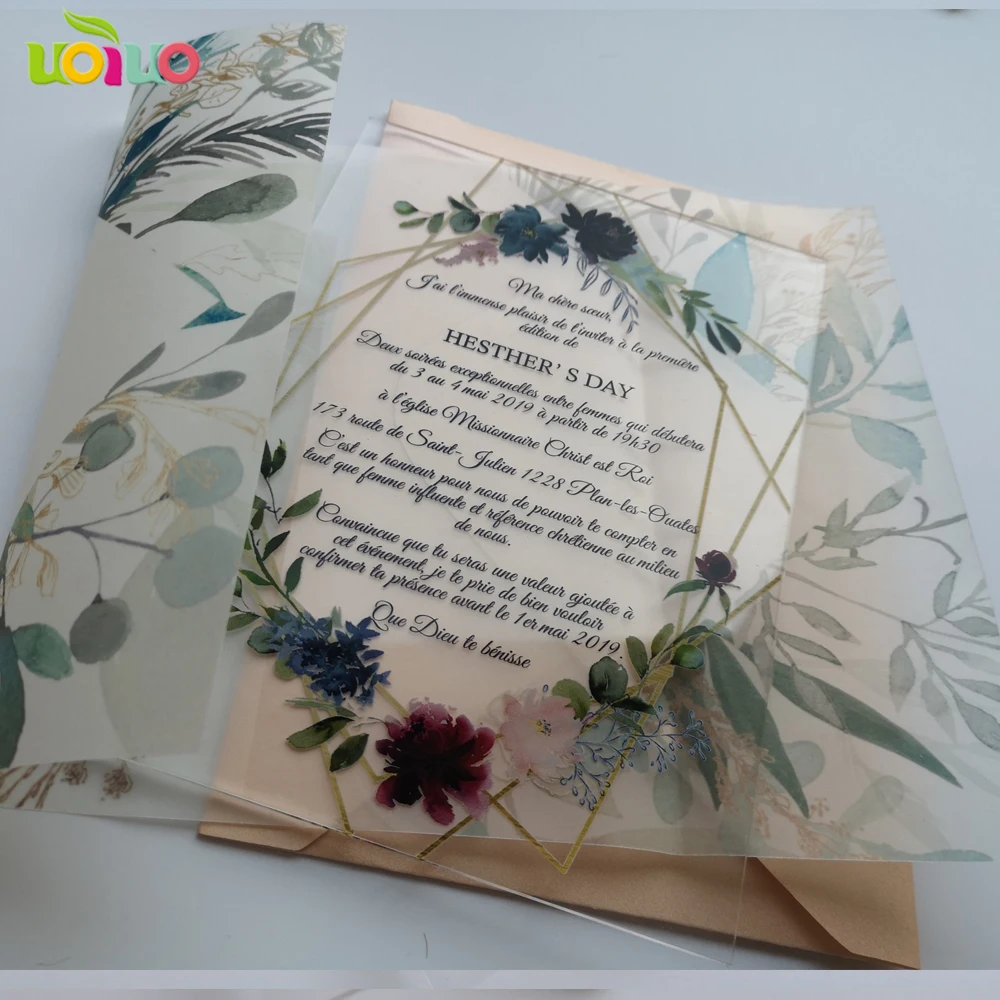 

vellum paper wrapper free frame design 2019 hot sale custom personalized printing wedding invitation clear acrylic card