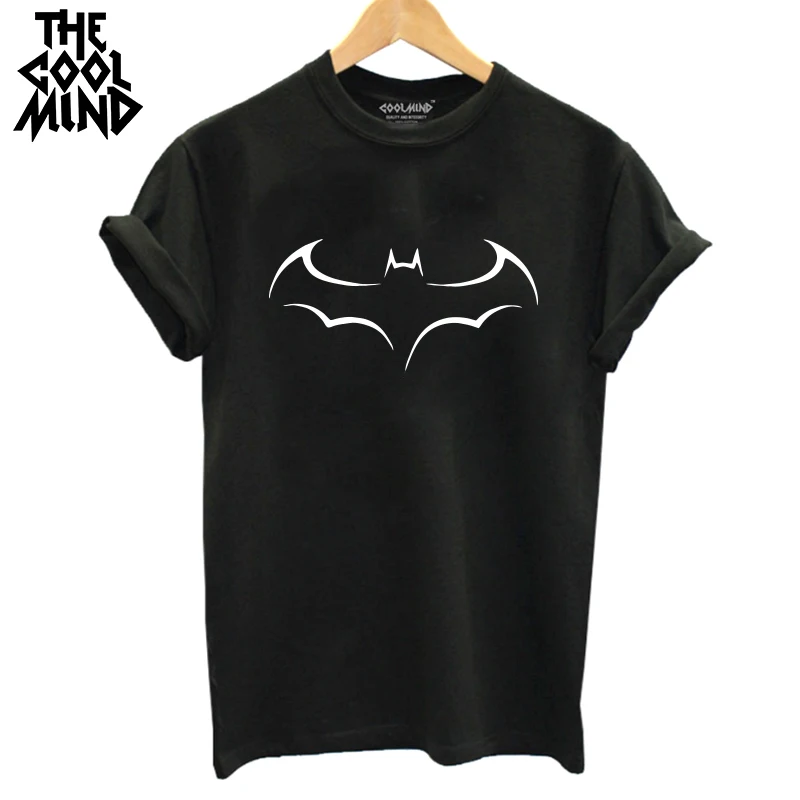 COOLMIND BA0111B 100% القطن الصيف النساء تي شيرت مطبوعة باتمان قصيرة الأكمام قمصان تمتد القطن قصيرة الأكمام المحملة القمصان
