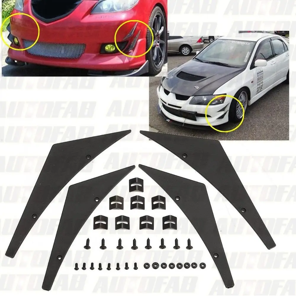 4x Universal Paintable Front Bumper Lip Canard Splitters Fins Universal Valence Chin AF-FD001