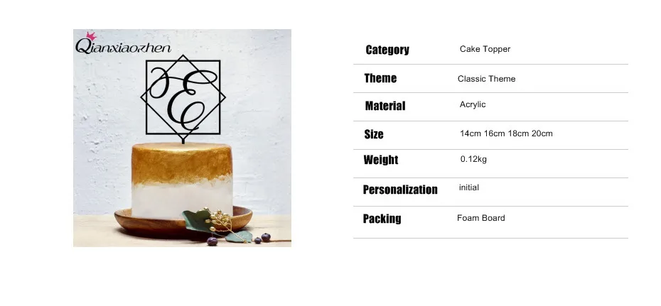 Qianxiaozhen персонализированные начальные Свадебные топперы на свадебный торт украшения Anniversaire аниверсарио торт украшения