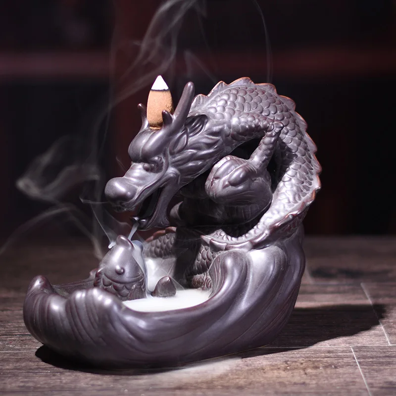 Ceramic Dragon Backflowing Incense Burner Home Decor Incensory Ornament