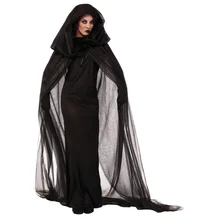 Блуждающая душа в ночи костюмы на Хеллоуин женские черные вечерние костюмы призрака для ролевых игр накидка ведьмы платья для косплея размера плюс 2XL