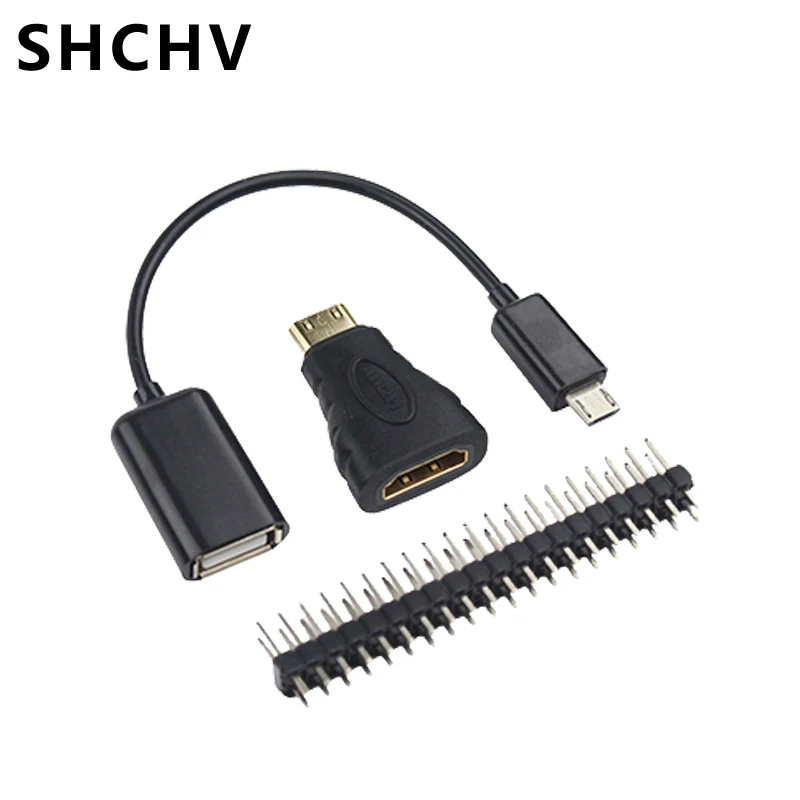 3 в 1 Raspberry Pi ноль аксессуары Комплект Mini HDMI адаптер + OTG кабель + 20 pin GPIO заголовок для Raspberry Pi Zero W/1,3