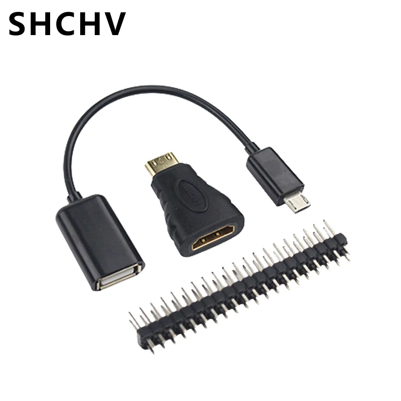 3 в 1 Raspberry Pi комплект аксессуаров Mini HDMI адаптер + OTG кабель 40Pin GPIO заголовок для Zero W