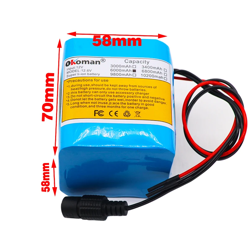 Okoman Высококачественный аккумулятор 12V 6000mAh 18650 литий ионный 6Ah DC12.6V портативный +