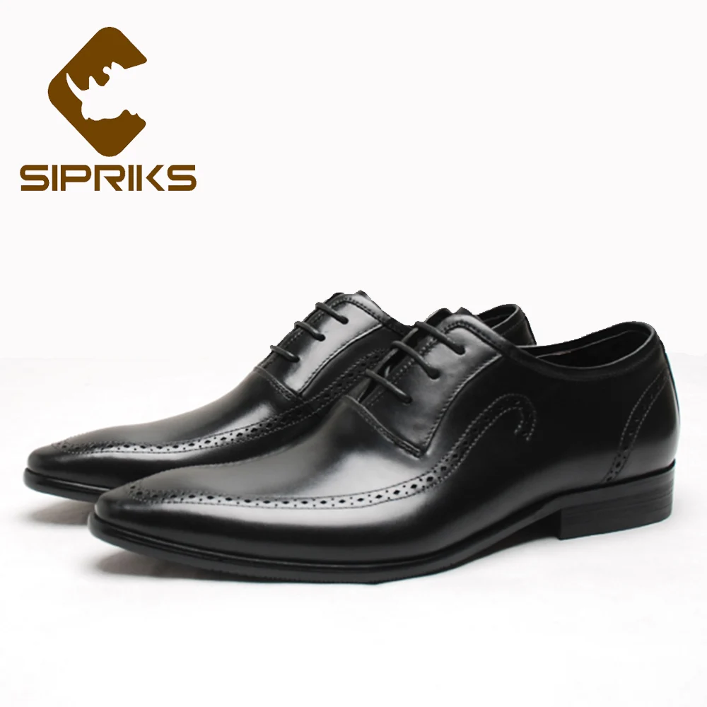 

Sipriks Imported Cow Leather Black Oxfords Fashion Pointed Toe Business Dress Shoes Unique Designer Carved Brogue Suits Gents 44