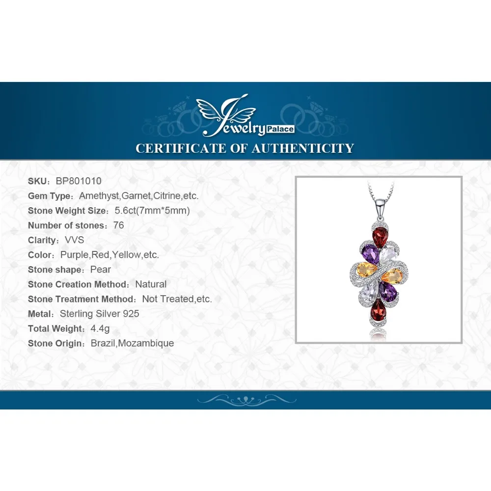 JewelryPalace 6ct натуральный аметист гранат цитрин кулон с зеленым аметистом 925 пробы