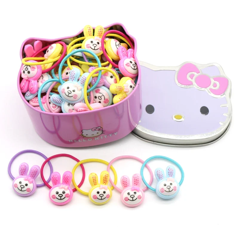 50 шт./компл. милый кролик резинки для волос с рисунок «Hello Kitty» коробка резины рождества для девочек; мини-юбка для девочек/детей - Цвет: Rabbits hair bands