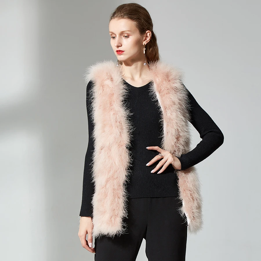 En Naturelle De Réel Veste Dame Pink D'extérieur Femmes Gilet Fourure Top Pour Vêtements Fourrure Plume D'autruche Fluffy Qualité wX8Nn0POk