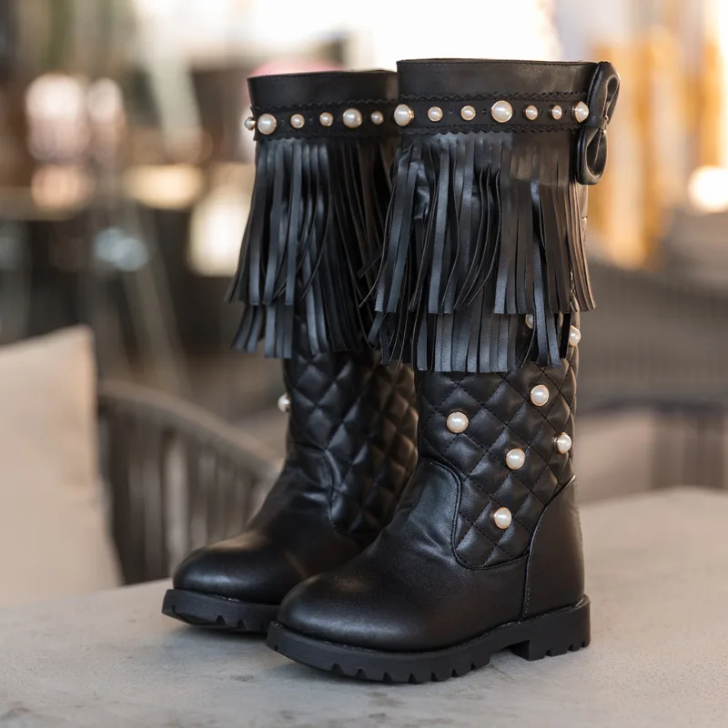 

2017 Autumn and Winter New Children's Boots Non-slip Waterproof Korean Fashion Princess Girls Boots Beaded Bow Shoes