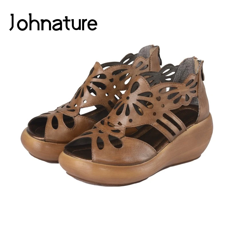 Женские босоножки на молнии Johnature однотонные повседневные из натуральной кожи