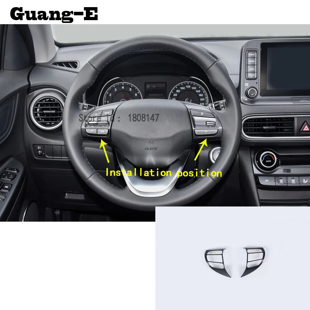 For Hyundai Kona Encino Kauai 2017 2018 2019 car sticker styling inner Steering wheel Interior Kit Trim frame cover parts 2pcs For Hyundai Kona Encino Kauai 2017 2018 2019 car sticker styling inner Steering wheel Interior Kit Trim frame cover parts 2pcs