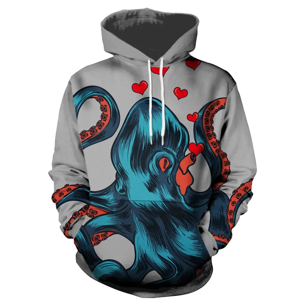 Men Hoodies Blue Octopus 3D Print Hoodies Men Hoodie Loose Long Sleeve Hooded Sweatshirt Streetwear Sudaderas Para Hombre