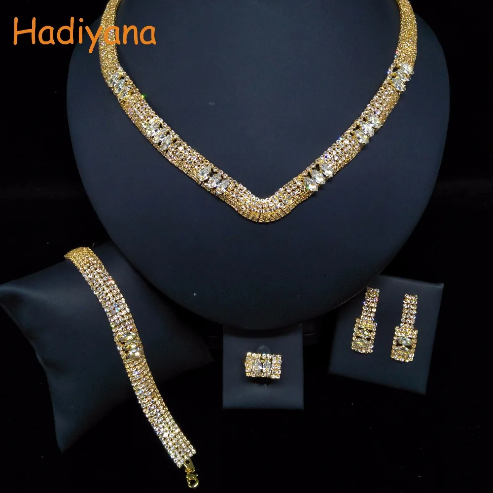 HADIYANA Sparkling Crystal Classic 4pcs Sets Wedding Bridal Jewelry ...