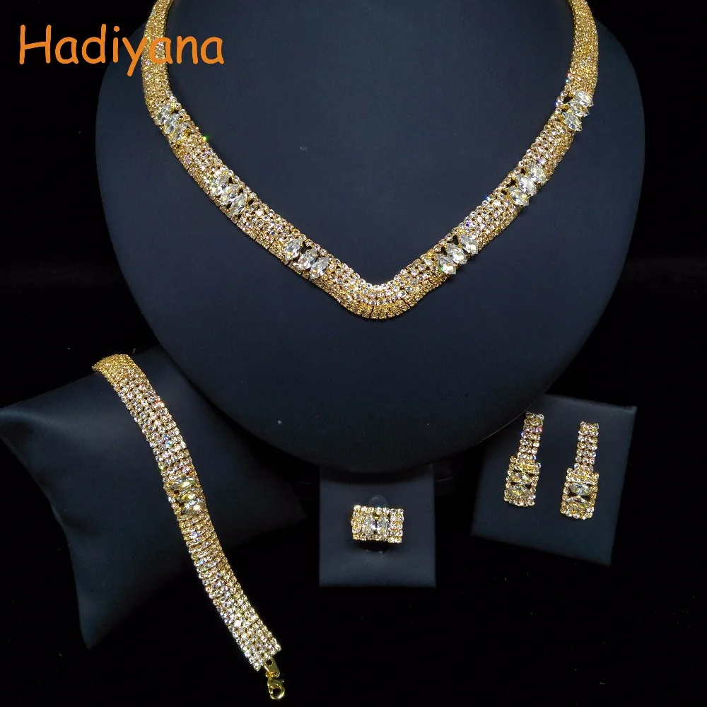HADIYANA Sparkling Crystal Classic 4pcs Sets Wedding Bridal Jewelry