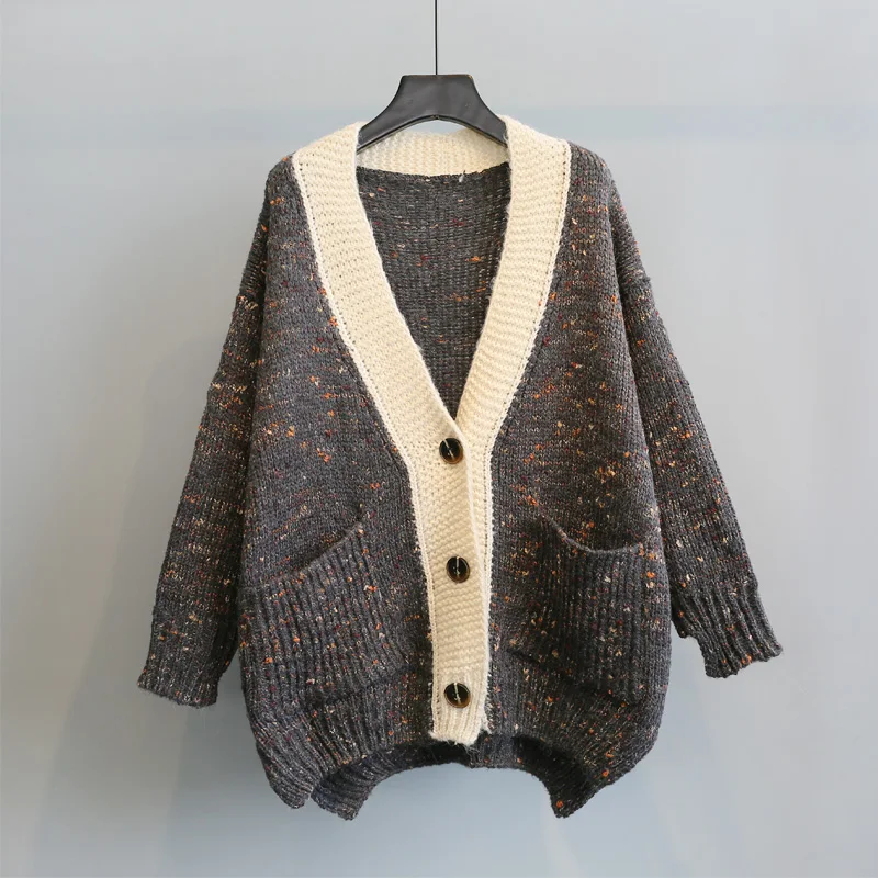 

2019 Hot Selling Newest Autumn Thick Korean Loose V-collar Pocket Ideas Fashion Student Thick Needle Sweater Coat Woman
