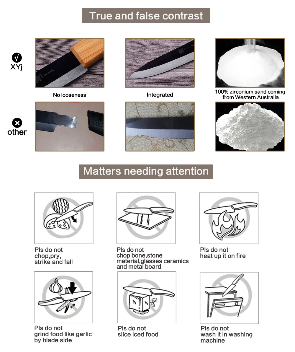 XYj Керамические ножи Керамические наборы кухонных ножей черное лезвие бамбуковая ручка 5 шт. наборы 3 4 5 6 дюймов кухонный нож с Овощечистка